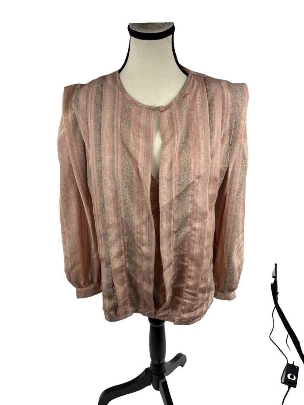 Vintage Pretense Womens Blouse Boho Sheer Stripe Keyhole Top Size 9 Pink